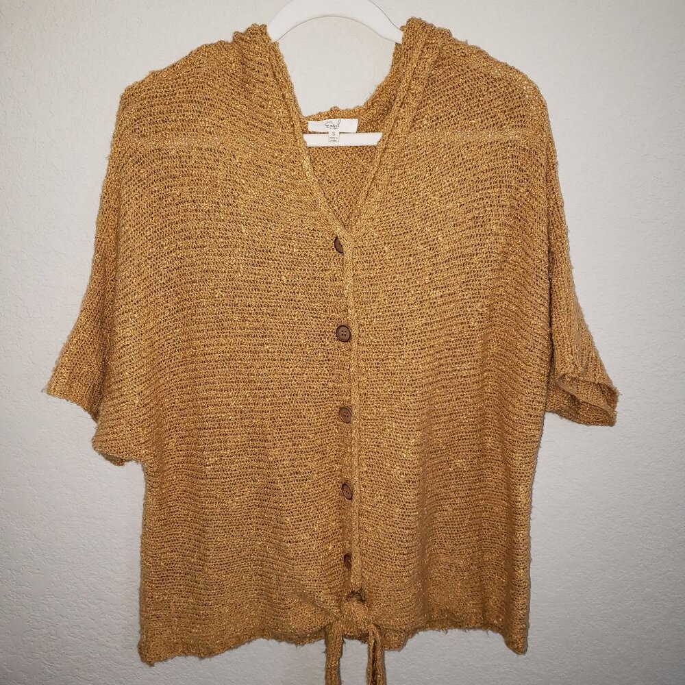 Easel Dark Woman Size S Gold Cardigan Sweater Hooded Button Chunky Fall